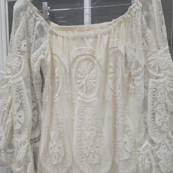 Jens Pirate Booty Ethereal Lace Mini Dress M Cream White Big Sleeve Party - Picture 8 of 8